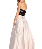 Marie Strapless Satin Ball Gown is a gorgeous pick as your 2023 prom dress or formal gown for wedding guest, spring bridesmaid, or army ball attire!