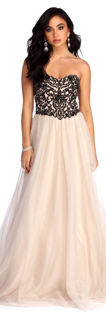 The Demi Floral Lace Up Ball Gown is a gorgeous pick as your 2023 prom dress or formal gown for wedding guest, spring bridesmaid, or army ball attire!