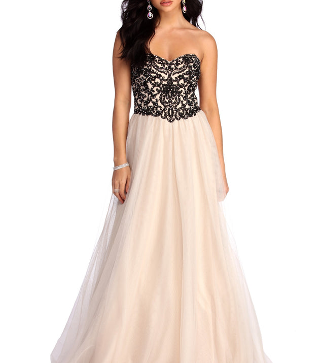 The Demi Floral Lace Up Ball Gown is a gorgeous pick as your 2023 prom dress or formal gown for wedding guest, spring bridesmaid, or army ball attire!