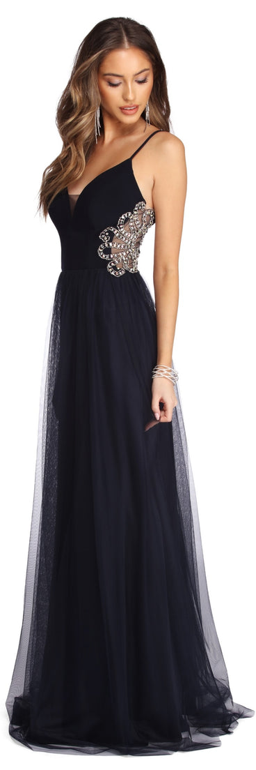 The Kara Formal Rhinestone Ball Gown is a gorgeous pick as your 2023 prom dress or formal gown for wedding guest, spring bridesmaid, or army ball attire!