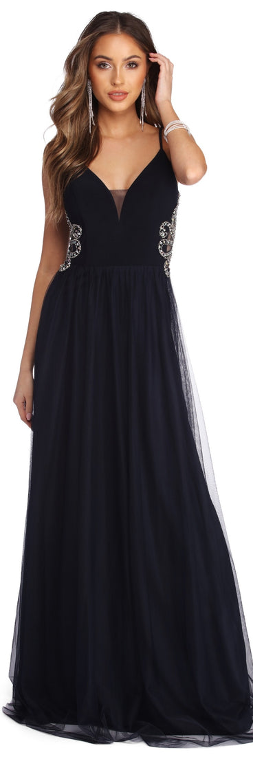 The Kara Formal Rhinestone Ball Gown is a gorgeous pick as your 2023 prom dress or formal gown for wedding guest, spring bridesmaid, or army ball attire!