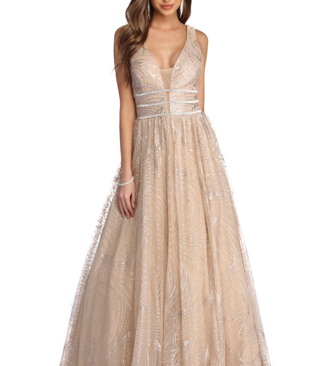 The Emma Glitter And Rhinestone Ball Gown is a gorgeous pick as your 2023 prom dress or formal gown for wedding guest, spring bridesmaid, or army ball attire!
