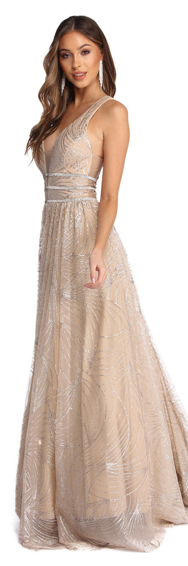 The Emma Glitter And Rhinestone Ball Gown is a gorgeous pick as your 2023 prom dress or formal gown for wedding guest, spring bridesmaid, or army ball attire!