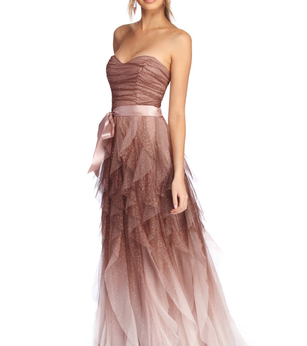 Penny Ombre Glitter Tendril Ball Gown is a gorgeous pick as your 2023 prom dress or formal gown for wedding guest, spring bridesmaid, or army ball attire!