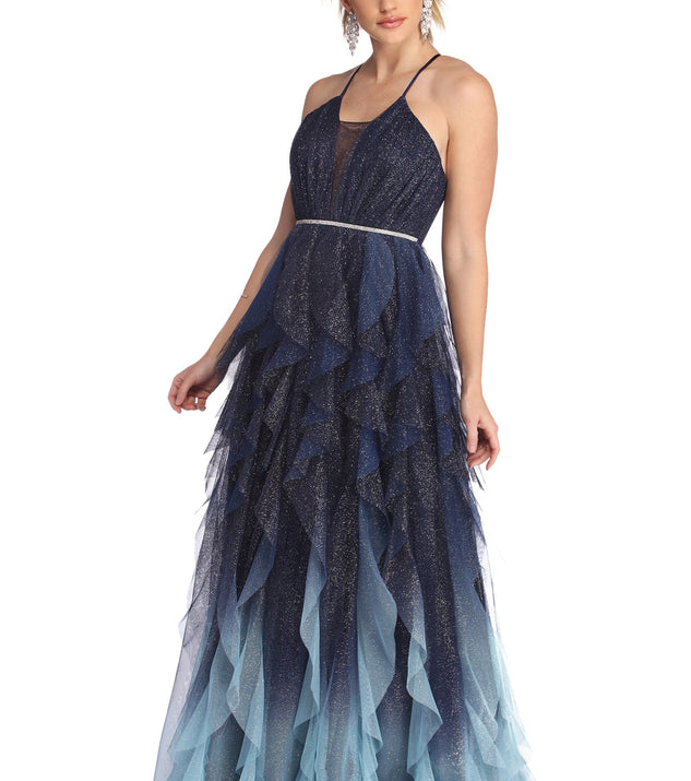 The Griselda Glitter Mesh Tendril Gown is a gorgeous pick as your 2023 prom dress or formal gown for wedding guest, spring bridesmaid, or army ball attire!