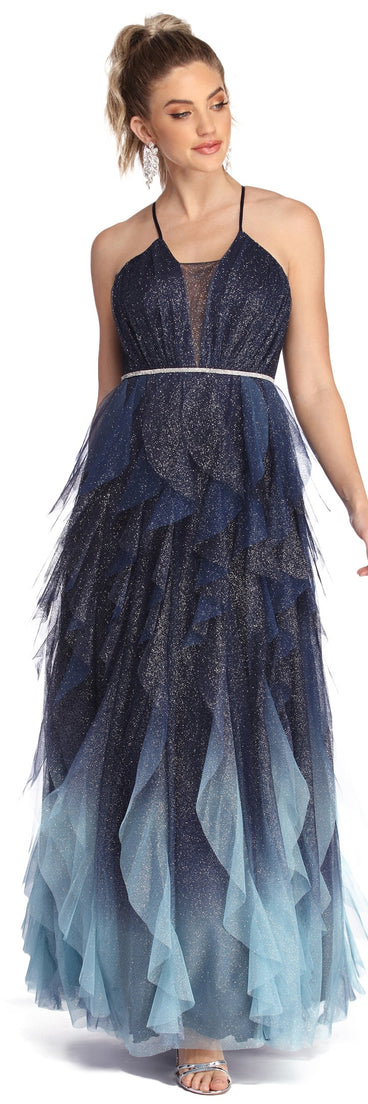 The Griselda Glitter Mesh Tendril Gown is a gorgeous pick as your 2023 prom dress or formal gown for wedding guest, spring bridesmaid, or army ball attire!