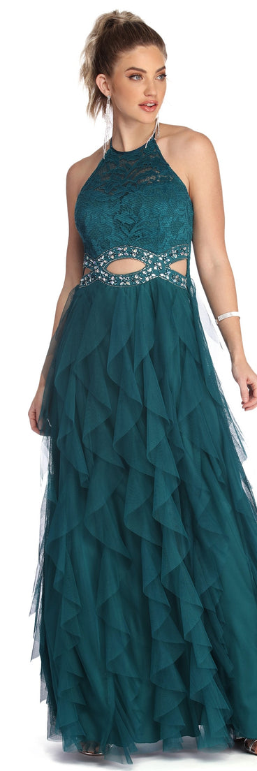 Sonia Lace Mesh Tendril Dress is a gorgeous pick as your 2023 prom dress or formal gown for wedding guest, spring bridesmaid, or army ball attire!