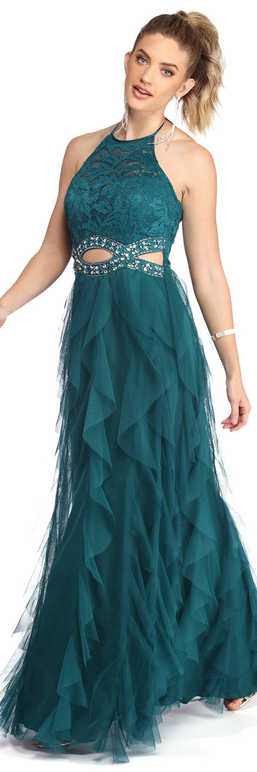 Sonia Lace Mesh Tendril Dress is a gorgeous pick as your 2023 prom dress or formal gown for wedding guest, spring bridesmaid, or army ball attire!