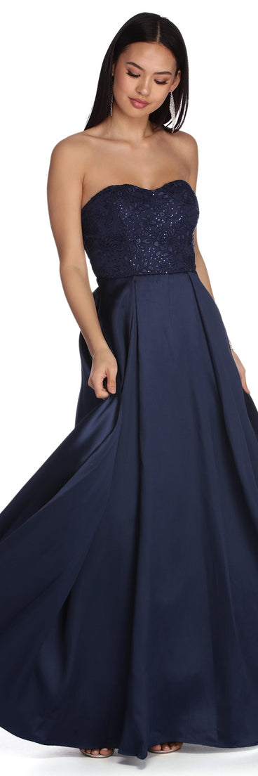 The Laurie Lace And Satin Ball Gown is a gorgeous pick as your 2023 prom dress or formal gown for wedding guest, spring bridesmaid, or army ball attire!