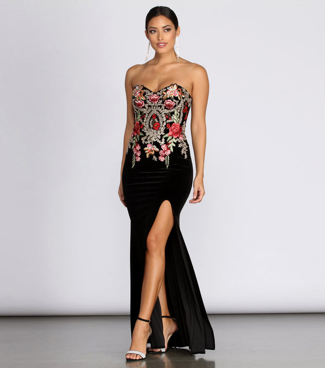 Marissa Embroidered Rose Velvet Dress creates the perfect spring wedding guest dress or cocktail attire with stylish details in the latest trends for 2023!