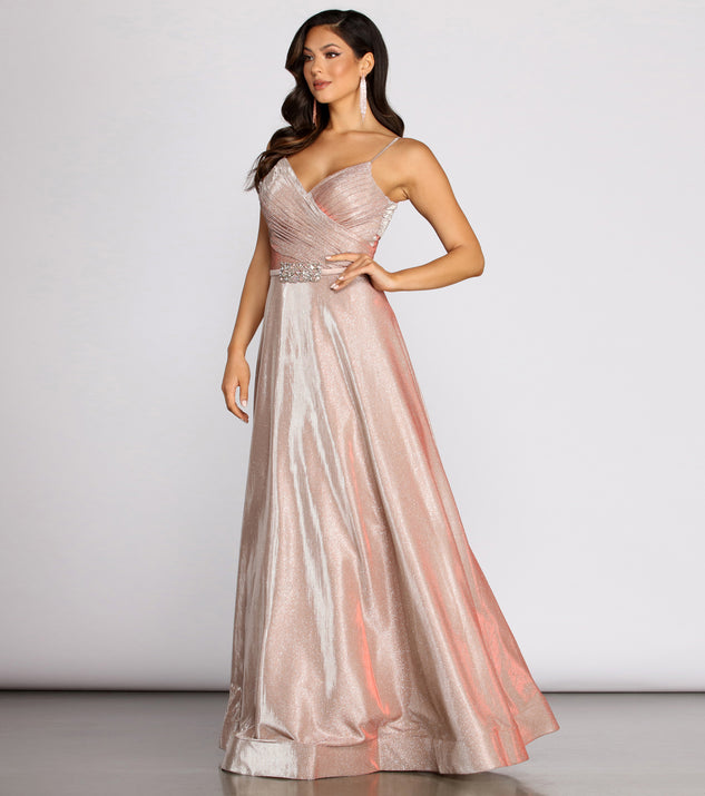The Ashley Shine Beaded Waist Formal Dress is a gorgeous pick as your 2023 prom dress or formal gown for wedding guest, spring bridesmaid, or army ball attire!