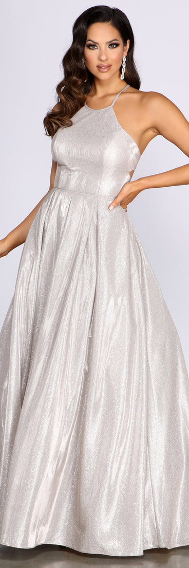 Milana Glitter Shine High Neck Ball Gown creates the perfect summer wedding guest dress or cocktail party dresss with stylish details in the latest trends for 2023!