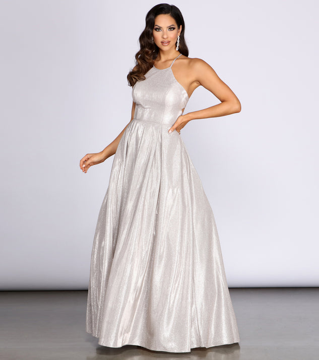 Milana Glitter Shine High Neck Ball Gown creates the perfect summer wedding guest dress or cocktail party dresss with stylish details in the latest trends for 2023!