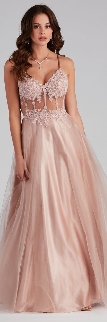 Marcie Formal Corset Embroidered Dress is a gorgeous pick as your 2023 prom dress or formal gown for wedding guest, spring bridesmaid, or army ball attire!