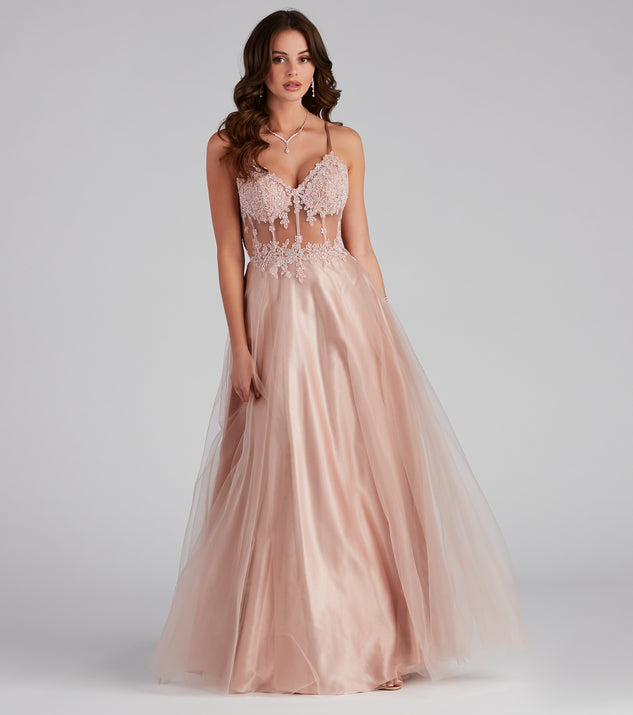 Marcie Formal Corset Embroidered Dress is a gorgeous pick as your 2023 prom dress or formal gown for wedding guest, spring bridesmaid, or army ball attire!