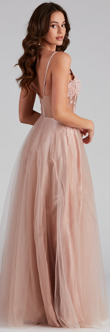 Marcie Formal Corset Embroidered Dress is a gorgeous pick as your 2023 prom dress or formal gown for wedding guest, spring bridesmaid, or army ball attire!