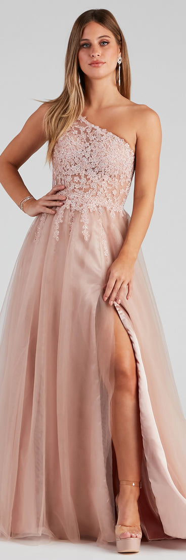 The Laine Formal One-Shoulder Ball Gown is a gorgeous pick as your 2023 prom dress or formal gown for wedding guest, spring bridesmaid, or army ball attire!