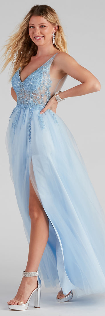 Merritt Formal V-Neck Tulle Ball Gown is a stunning choice for a bridesmaid dress or maid of honor dress, and to feel beautiful at Prom 2023, spring weddings, formals, & military balls!