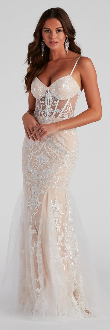 Samara Corset Lace Ball Gown is a gorgeous pick as your 2023 prom dress or formal gown for wedding guest, spring bridesmaid, or army ball attire!