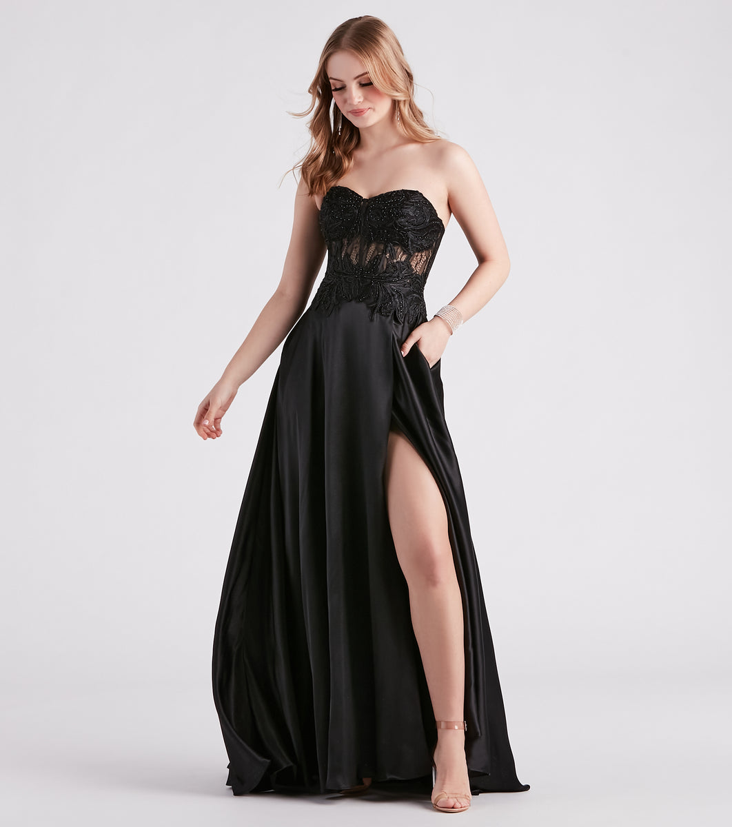 Danica Rhinestone Lace Satin Formal Dress