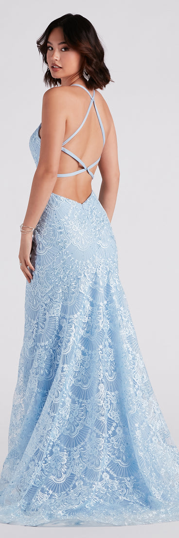 Katy Lace Mermaid High Low Ball Gown is a gorgeous pick as your 2023 prom dress or formal gown for wedding guest, spring bridesmaid, or army ball attire!