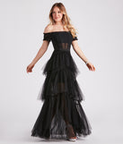 Maggie Formal Tiered Tulle  Black Prom Dress is a gorgeous pick as your 2023 prom dress or formal gown for wedding guest, spring bridesmaid, or army ball attire!
