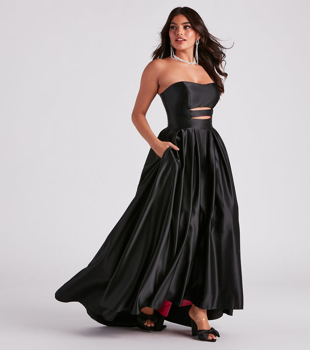 Beverly Satin High Low Black Prom Gown is a gorgeous pick as your 2023 prom dress or formal gown for wedding guest, spring bridesmaid, or army ball attire!