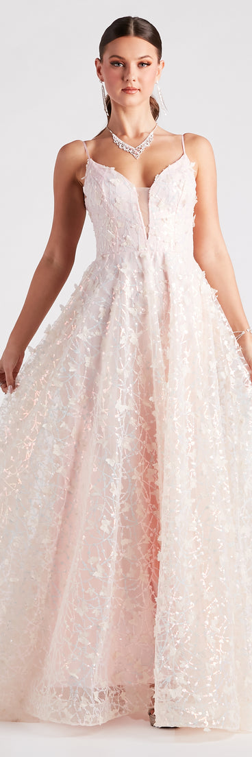 Kallie Butterfly Mesh A-Line Ball Gown is the perfect prom dress pick with on-trend details to make the 2024 dance your most memorable event yet!