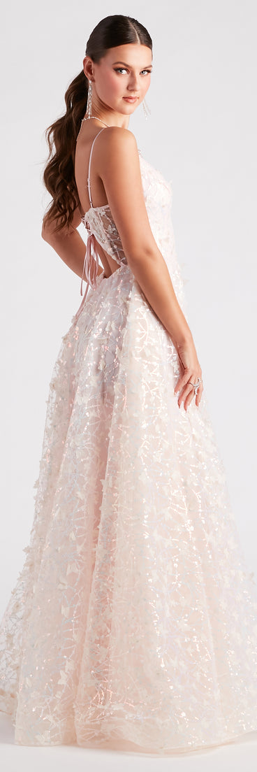 Kallie Butterfly Mesh A-Line Ball Gown is the perfect prom dress pick with on-trend details to make the 2024 dance your most memorable event yet!