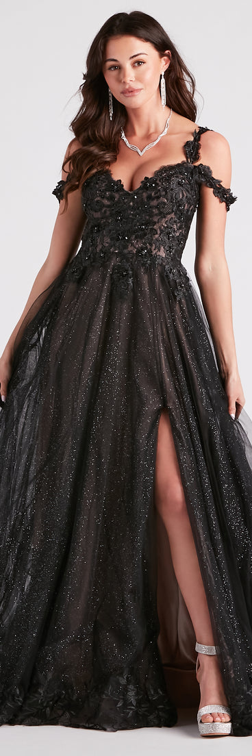 Adele Lace Glitter Cold Shoulder Ball Gown