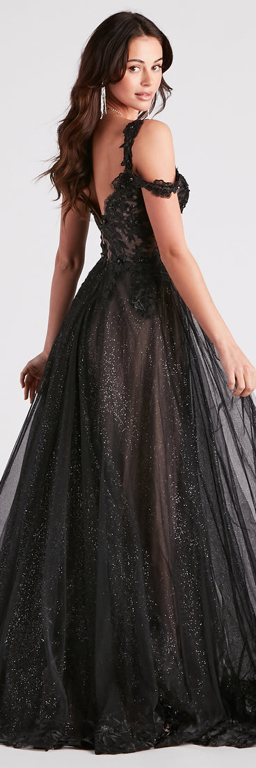 Adele Lace Glitter Cold Shoulder Ball Gown