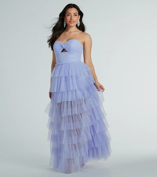 Lizette Strapless A-Line Ruffle Pleated Tulle Gown is the perfect prom dress pick with on-trend details to make the 2024 dance your most memorable event yet!