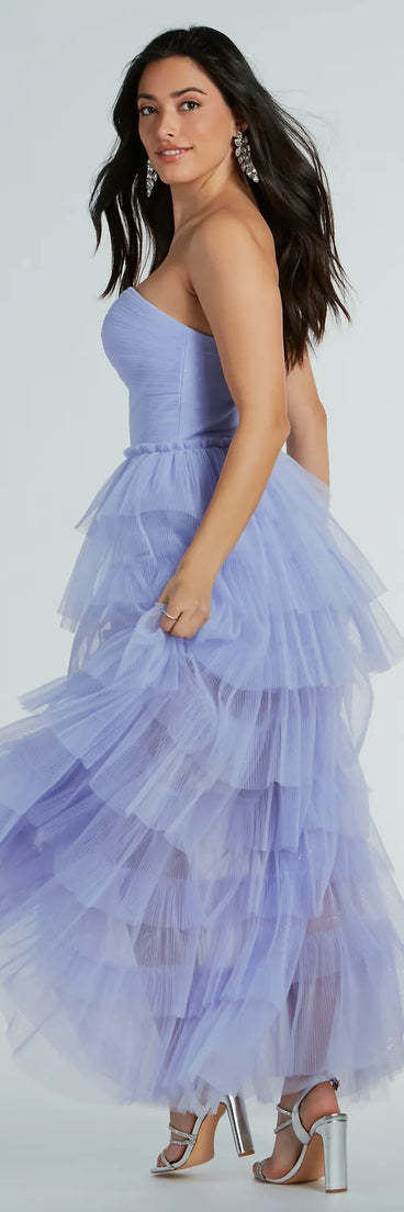 Lizette Strapless A-Line Ruffle Pleated Tulle Gown is the perfect prom dress pick with on-trend details to make the 2024 dance your most memorable event yet!