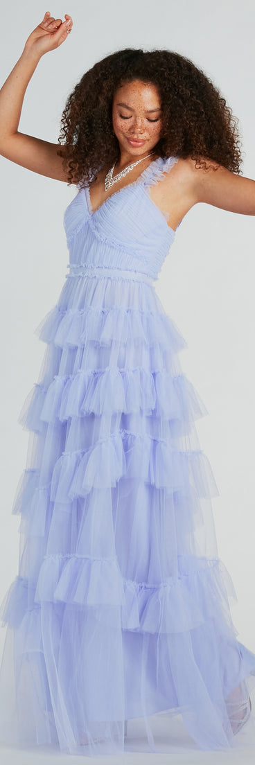 Elissa Sleeveless A-Line Ruffle Pleated Tulle Gown is the perfect homecoming dress pick with on-trend details to make the 2024 dance your most memorable event yet!