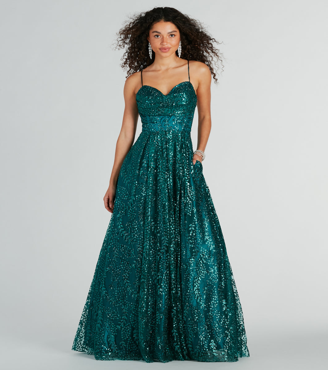 Giavanna Glitter Corset Lace-Up Ball Gown