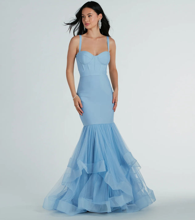Giana Tiered Ruffled Tulle Corset Mermaid Gown is the perfect prom dress pick with on-trend details to make the 2024 dance your most memorable event yet!
