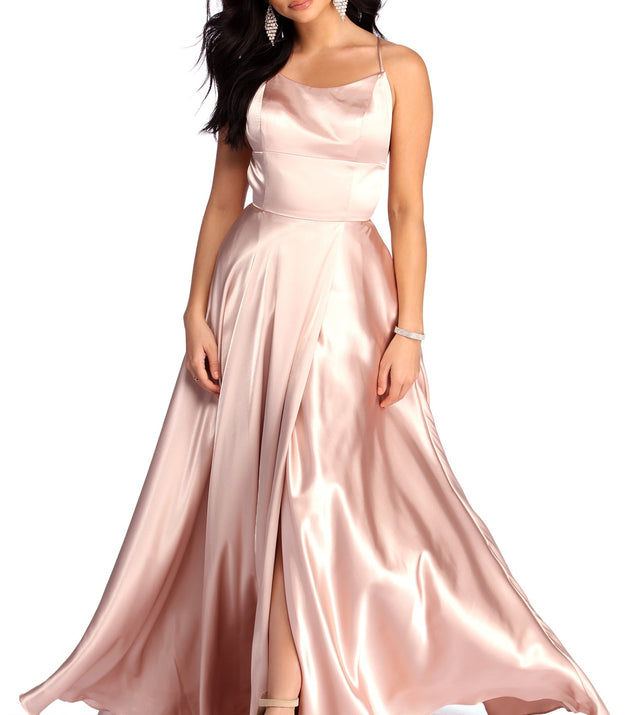 Aurelia Formal Satin Lattice Dress is a gorgeous pick as your 2023 prom dress or formal gown for wedding guest, spring bridesmaid, or army ball attire!