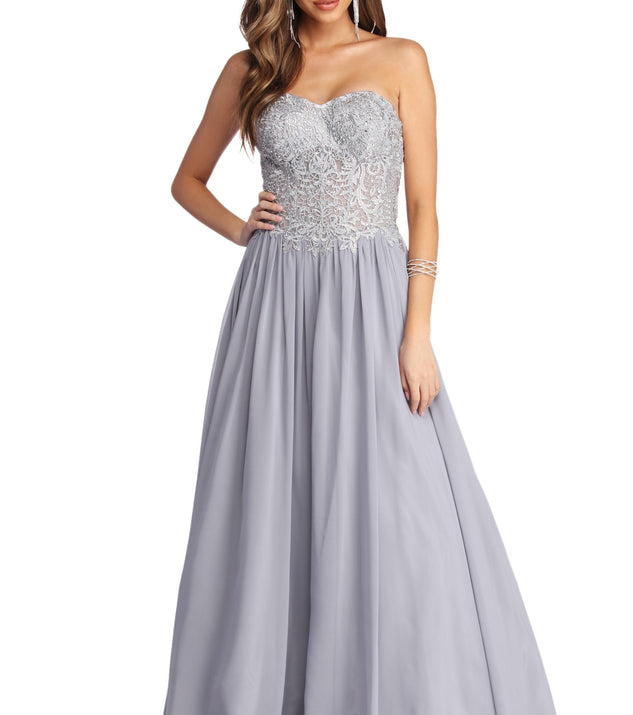 Payson Embroidered Chiffon Ball Gown is a gorgeous pick as your 2023 prom dress or formal gown for wedding guest, spring bridesmaid, or army ball attire!