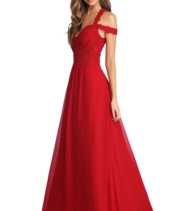 The Cleo Formal Off The Shoulder Dress is a gorgeous pick as your 2023 prom dress or formal gown for wedding guest, spring bridesmaid, or army ball attire!