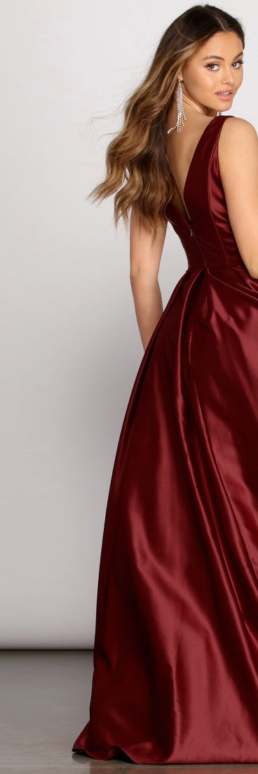 Reina Stunning Satin Ball Gown is a gorgeous pick as your 2023 prom dress or formal gown for wedding guest, spring bridesmaid, or army ball attire!