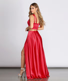 The Juniper Satin Two Piece Gown is a gorgeous pick as your 2023 prom dress or formal gown for wedding guest, spring bridesmaid, or army ball attire!