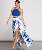 The Alma Two Piece Satin & Crepe Dress is a gorgeous pick as your 2023 prom dress or formal gown for wedding guest, spring bridesmaid, or army ball attire!