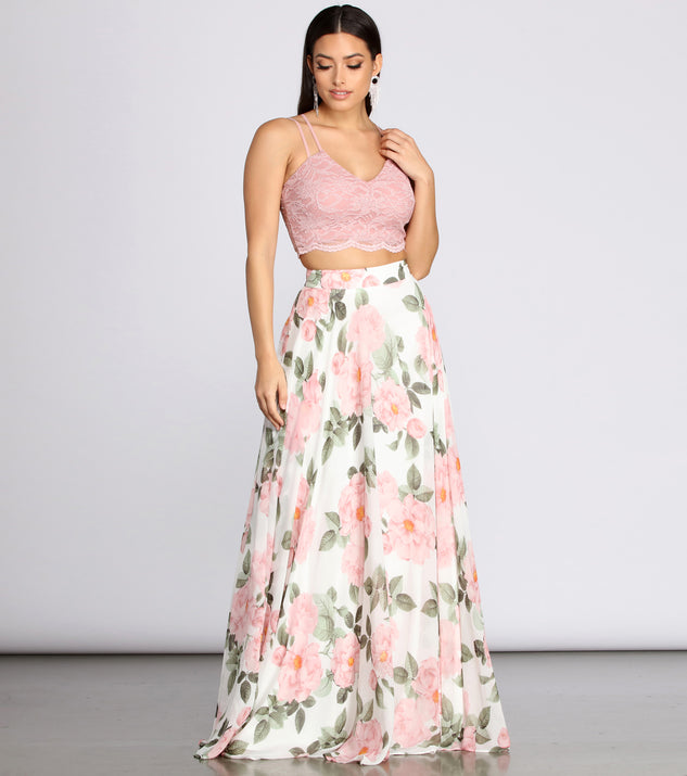 Evie Floral Chiffon Two Piece Dress creates the perfect summer wedding guest dress or cocktail party dresss with stylish details in the latest trends for 2023!