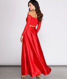 Marjorie Glitter Lace Two Piece Satin Dress is a gorgeous pick as your 2023 prom dress or formal gown for wedding guest, spring bridesmaid, or army ball attire!