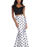 Meredith Polka Dot Two Piece Dress is a gorgeous pick as your 2023 prom dress or formal gown for wedding guest, spring bridesmaid, or army ball attire!