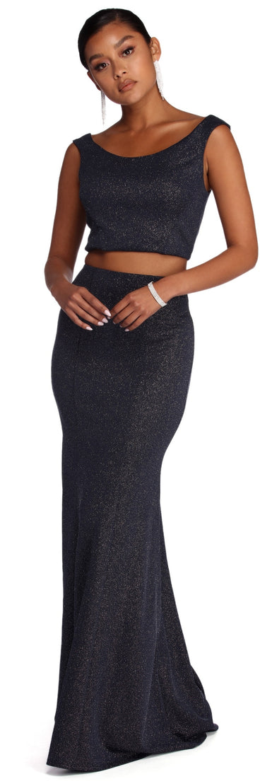 Mariah Glitter Two Piece Dress is a gorgeous pick as your 2023 prom dress or formal gown for wedding guest, spring bridesmaid, or army ball attire!