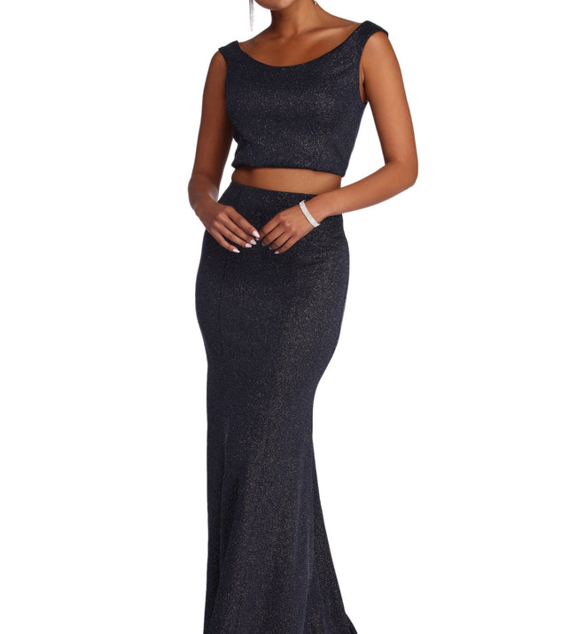 Mariah Glitter Two Piece Dress is a gorgeous pick as your 2023 prom dress or formal gown for wedding guest, spring bridesmaid, or army ball attire!