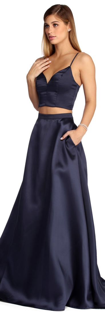 Roxanne Formal Two Piece Lattice Dress is a gorgeous pick as your 2023 prom dress or formal gown for wedding guest, spring bridesmaid, or army ball attire!