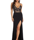 The Amirah Lace Two Piece Dress is a gorgeous pick as your 2023 prom dress or formal gown for wedding guest, spring bridesmaid, or army ball attire!