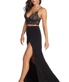 The Amirah Lace Two Piece Dress is a gorgeous pick as your 2023 prom dress or formal gown for wedding guest, spring bridesmaid, or army ball attire!